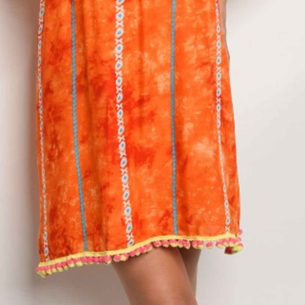 LAST 1! Mini Pompom Tassel ORANGE BLUE DRESS - Picture 5 of 5